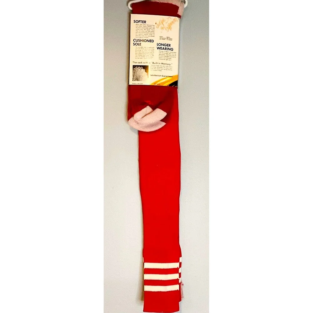 Retro vTG REACS men's women's tall soccer socks 70s 80s fold NWT NOS red striped
